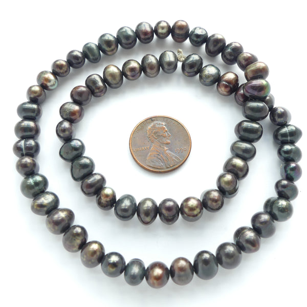 Pearls, Peacock, Potato Shape, 6x8mm on 16-inch Strands