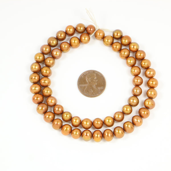 Pearls, Bronze Large 8mm Round Beads, Coppery Color on 16-inch Strans