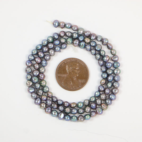 Pearls, Peacock, Baroque Small 3x4mm on 16-inch Strand