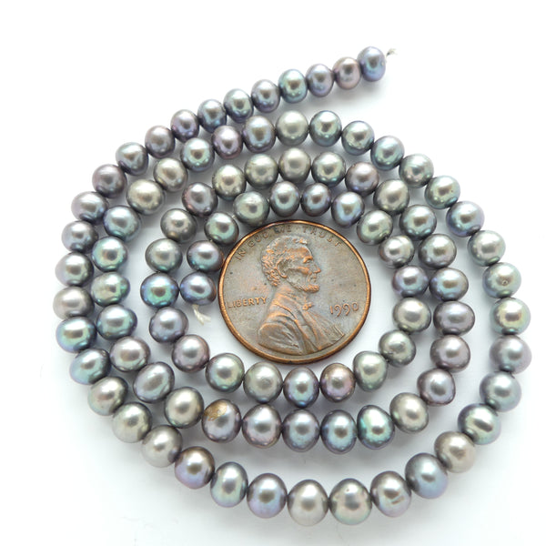 Pearls, Peacock, Potato Shape 3x4mm on 16-inch Strand