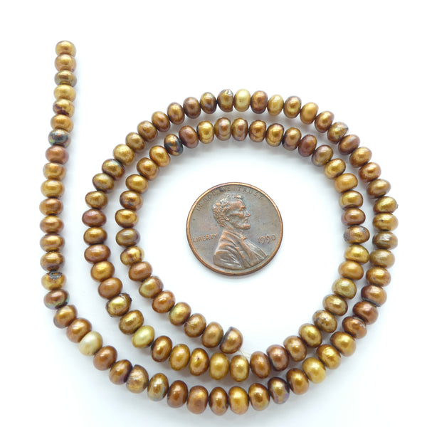 Pearls, Button Shape, 3x4mm on 16-inch Strands