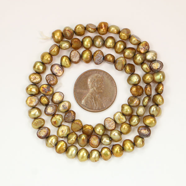 Pearls, Bronze, Baroque/Potato Shape, 5x6mm on 16-inch Strands