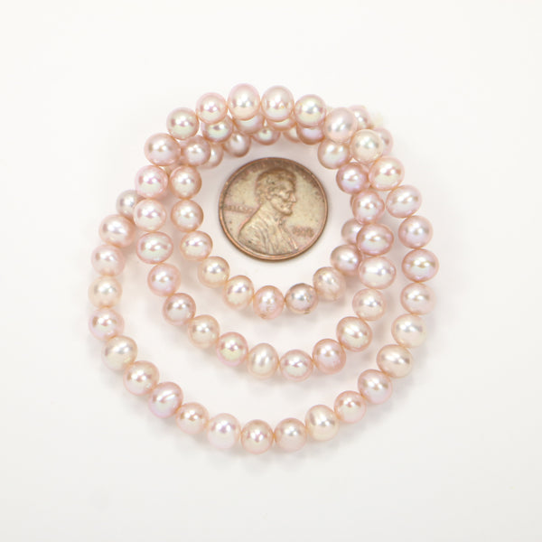 Pearls, Champagne Almost Round 5x6mm on 16-inch Strands