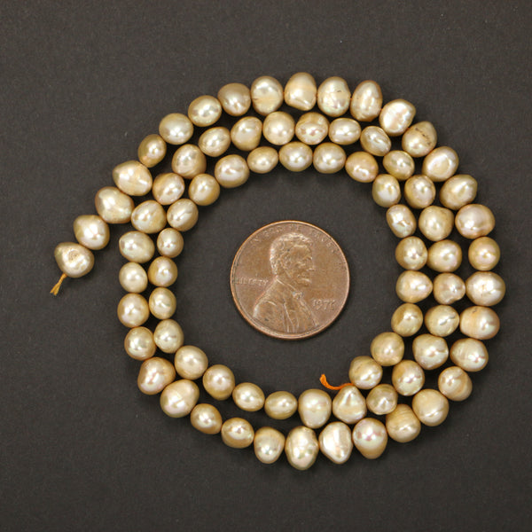 Pearls, Champagne, Baroque 5x5mm on 16-inch Strands