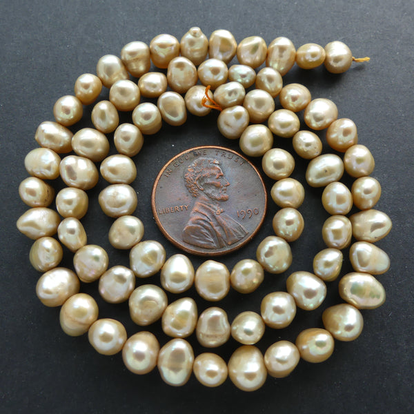 Pearls, Champagne, Potato Shape, 5x6mm on 16-inch Strands