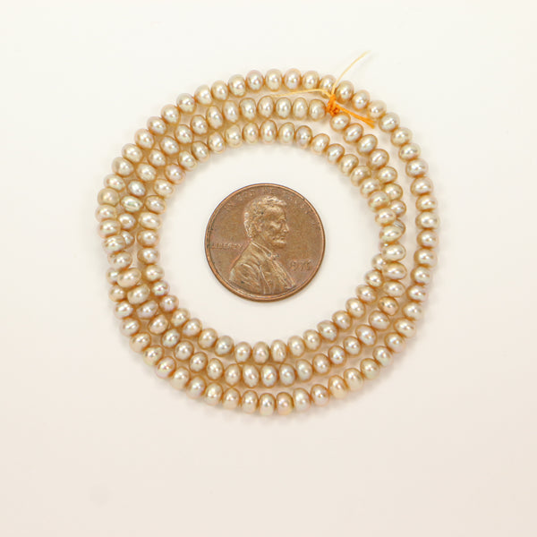 Pearls, Champagne, Button Shape, 3x4mm on 16-inch Strands