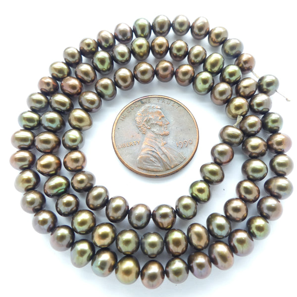 Pearls, Peacock, Potato Shape, 5x5mm on 16-inch Strands