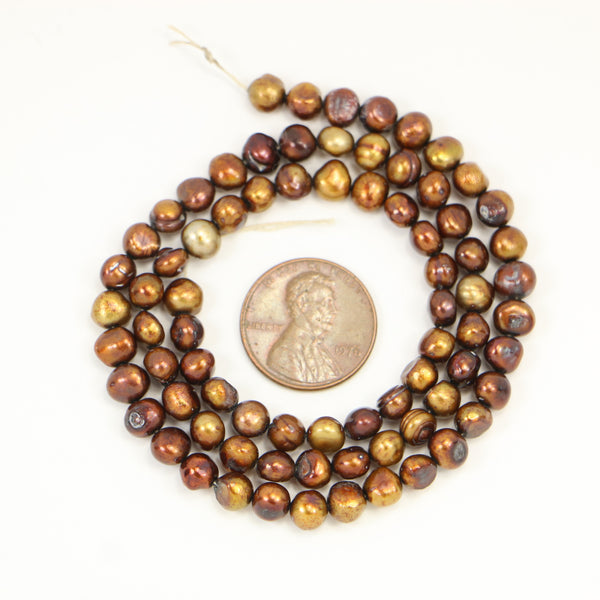 Pearls, Bronze, Potato Shape, 6x5mm on 16-Strand