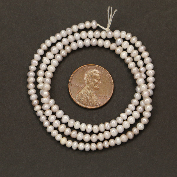 Pearls, Silver, Oblate Shape, 3mmx3mm on 16-inch Strand
