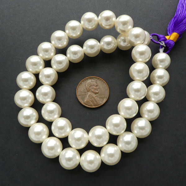 Shell Pearls, Round White, 10mm Diameter on 16-inch Strands