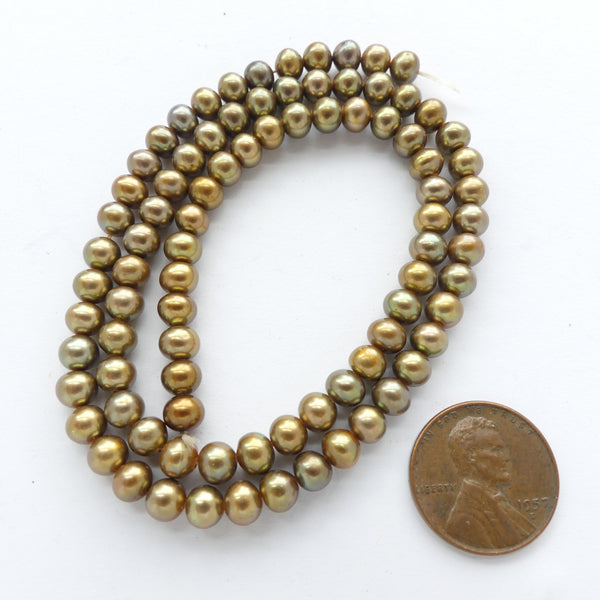 Pearls, Peacock, Oblate Shape, 5x5mm on 16-inch Strand