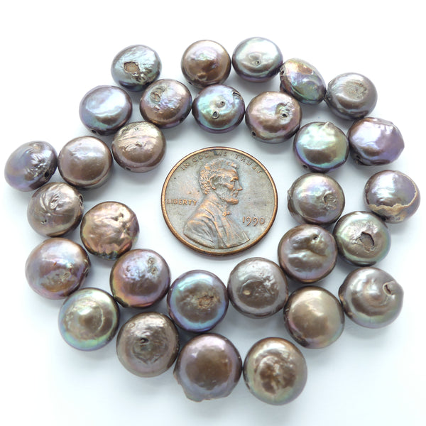 Pearls, Peacock, Coin Shape, 8mm Diameter, Sold Individually