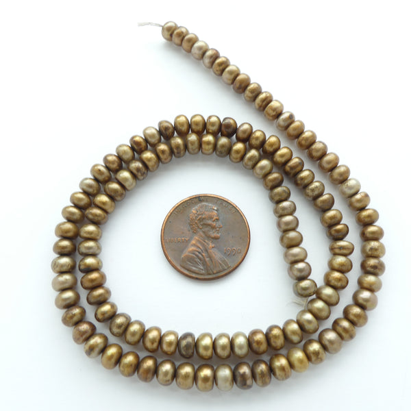 Pearls, Bronze, Button Shape, 3x5mm on 16-inch Strand