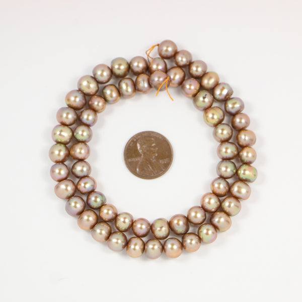 Pearls, Champagne Large Almost Round 8mm Diameter on 16-inch Strand
