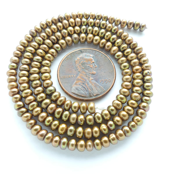 Pearls, Bronze, Small Button Shape, 3x3mm on 16-inch Strand