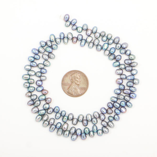 Pearls, Peacock, Dancers Silvery Blue/Purple, 3x5mm on 16-inch Strand