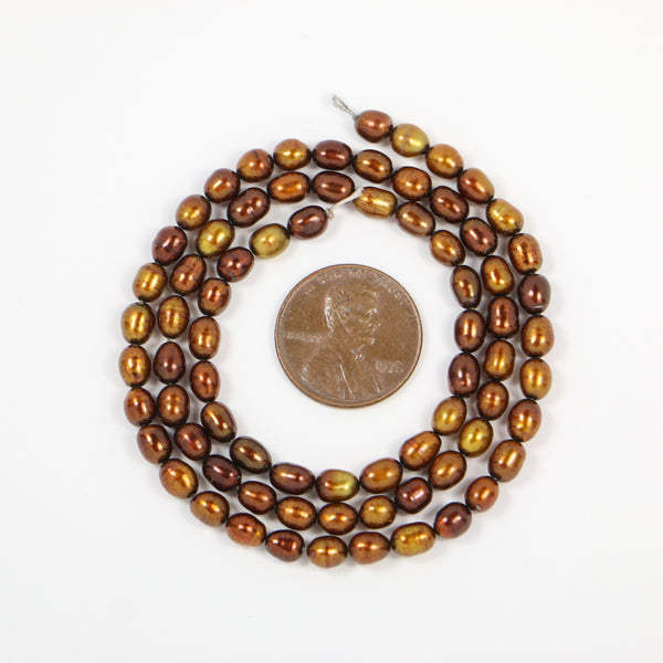 Pearls, Bronze, Small Coppery Ovals 5x4mm on 16-inch Strand
