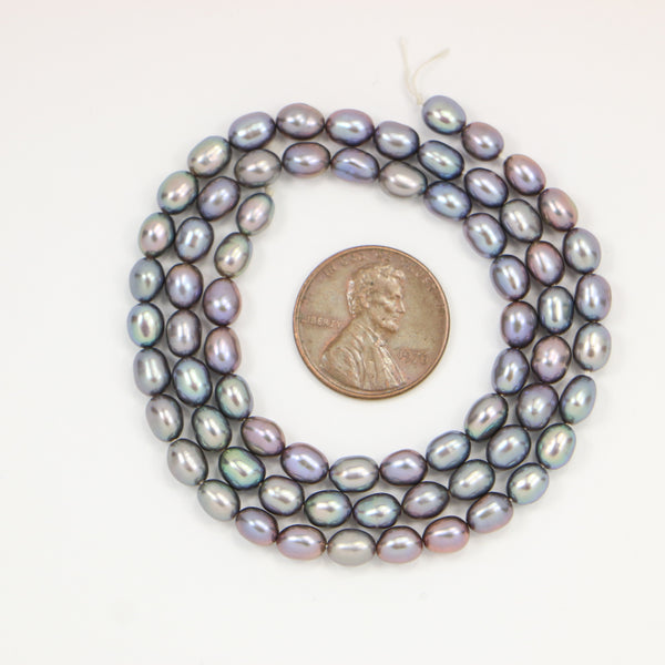 Pearls, Peacock, Oval 6x5mm on 16-inch Strand
