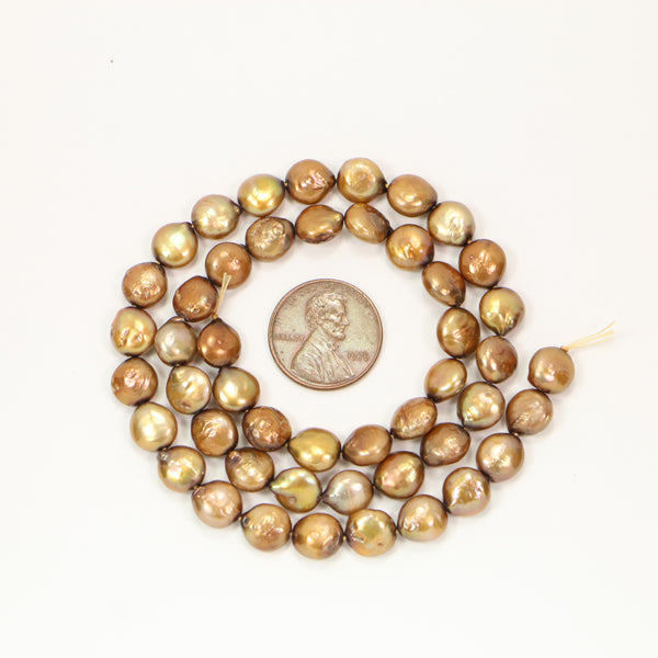 Pearls, Bronze Coin Shape, 8mm Diameter on 16-inch Strand