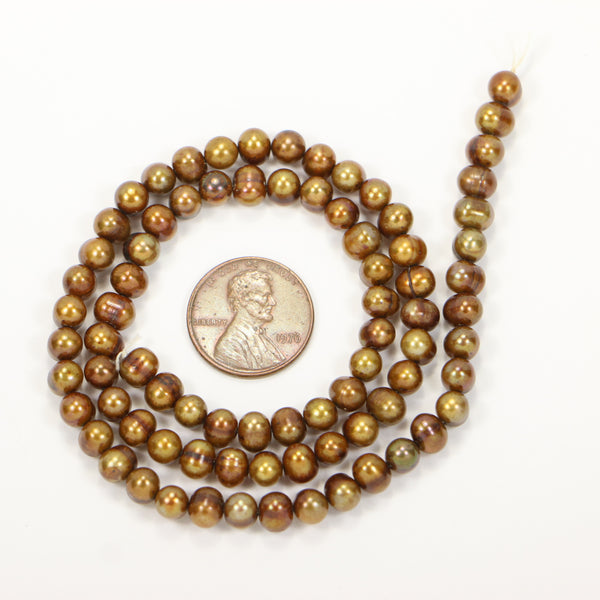 Pearls, Bronze, Oval Shape, 5x6mm on 16-inch Strands