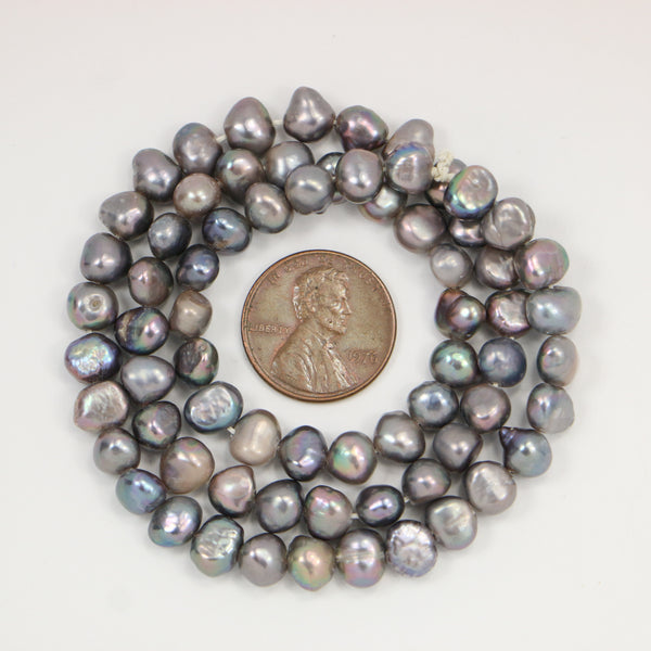 Pearls, Peacock, Irregular Button Shape, 6x7mm on 16-inch Strand