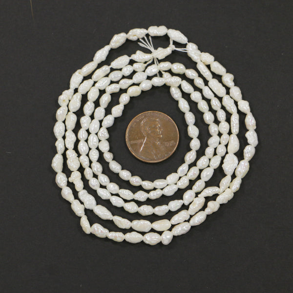 Pearls, White, Irregular Oval Shape, 6x4mm on 16-inch Strand, Set of 2