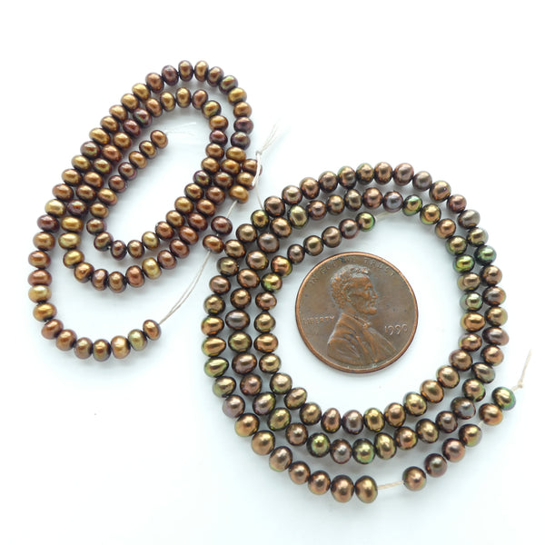Pearls, Bronze, Small Potato Shape, 2-3x3-4mm on Shorter Strands, Sold as a Set of 2