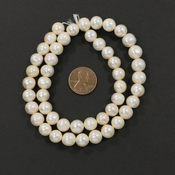 Pearls, White, Round Shape, 8x8mm on 16-inch Strand