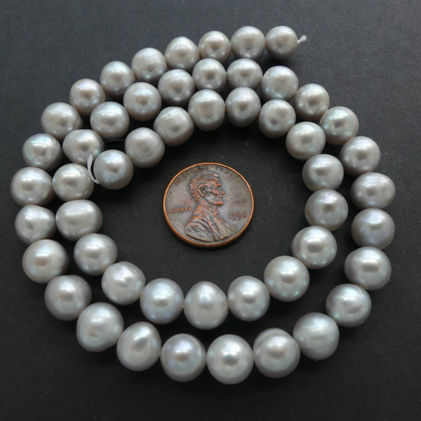 Pearls, Silver, Round Shape, 8mm on 16-inch-Strands