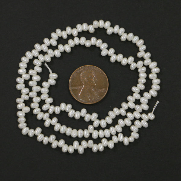 Pearls, White, Dancer Shape, 2x4mm on 16-inch Strand