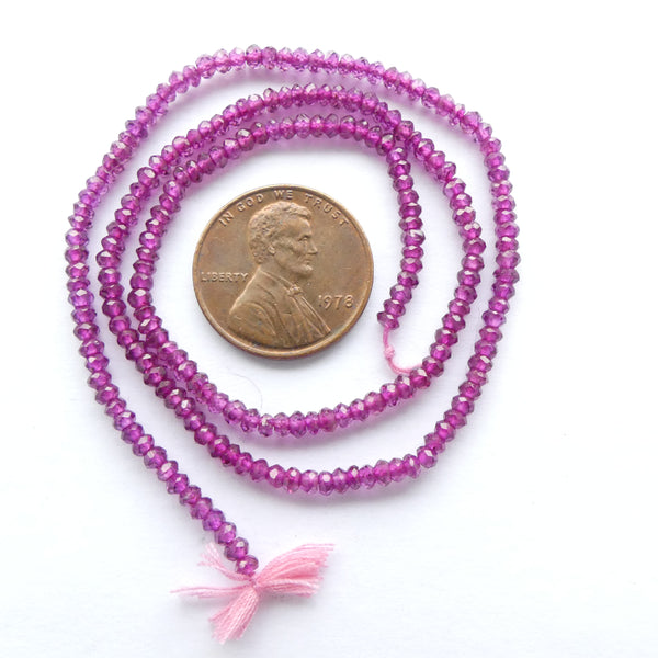 Garnet, Rhodolite, Faceted Rondelles 1x2mm on 15-inch Strands