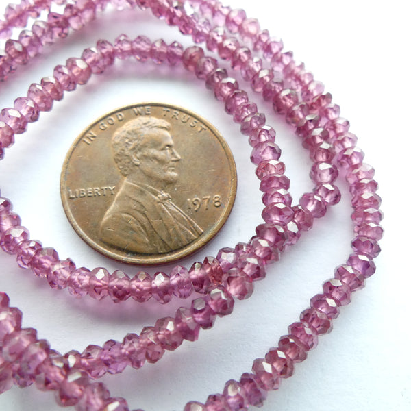 Garnet, Rhodolite, Faceted Rondelles 2x3mm on 15-inch Strands