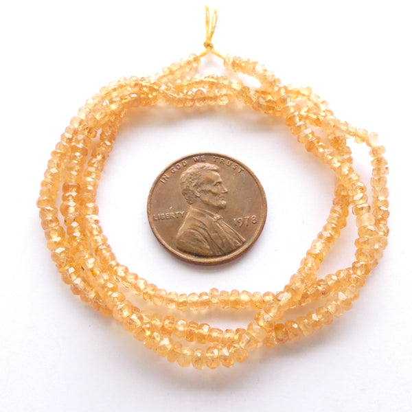 Sapphire, Peachy, Faceted 2mm Rondelles on 16-inch Strand