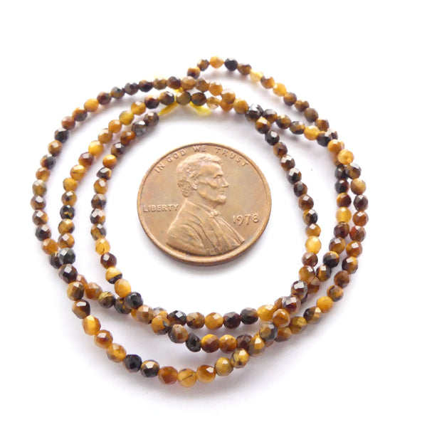 Tiger Eye, Faceted Round 2mm Beads on 16-inch Strands