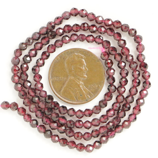 Garnet, Faceted, Round 3mm Beads on 16-inch Strands