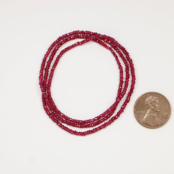 Ruby, Natural Micro-Faceted Beads on 16-inch Strands