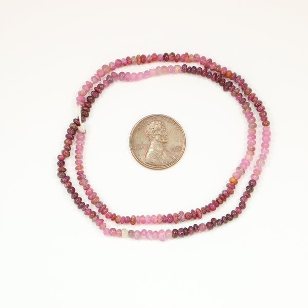 Ruby, Natural, 2mm Hand-Cut Irregular Rondelles in Full Range of Colors, 15-inch strand