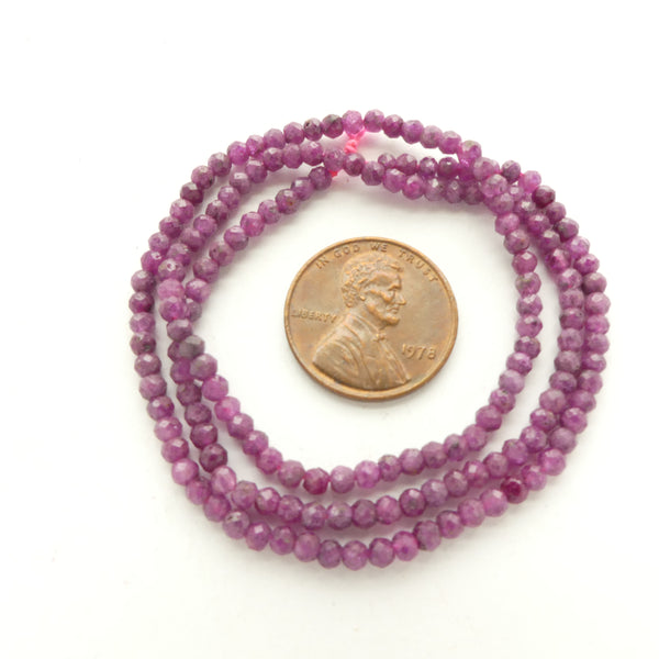 Ruby, Natural, Faceted 3mm on 15.5-inch Strands