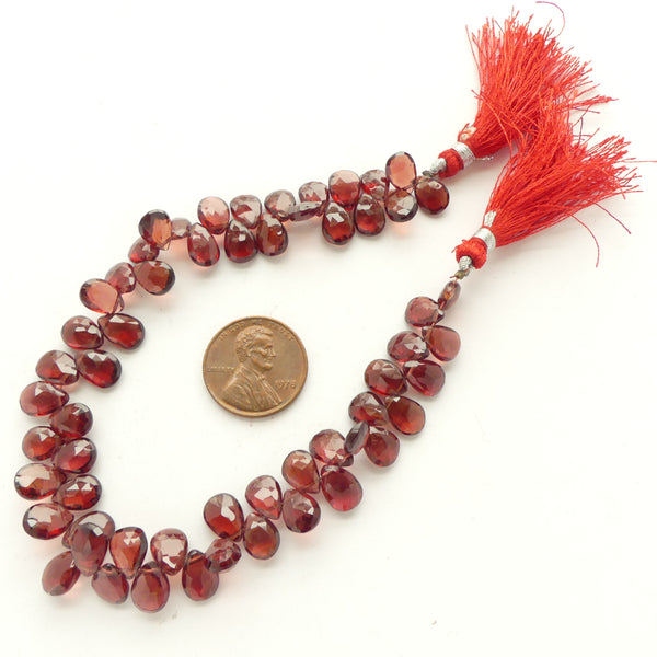 Garnet, Faceted Briolettes 6x9mm on 8-inch Strand