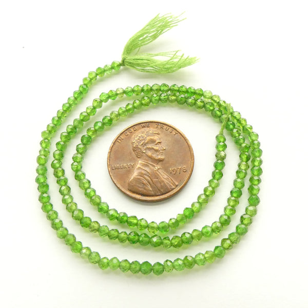 Chrome Diopside, Faceted 2mm Beads on 13-inch Strand