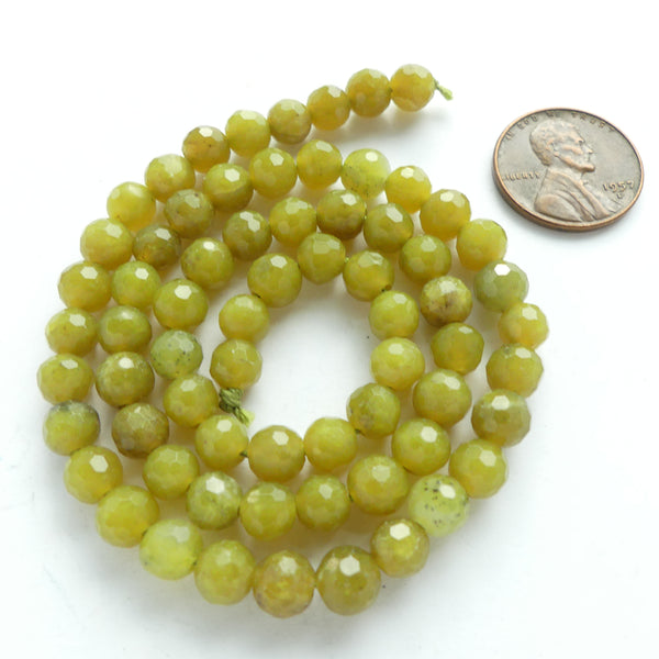 Olive Jade, Faceted 8mm Round Beads on 16-inch Strands