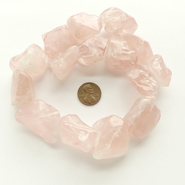 Rose Quartz, Freeform Chunks about 25x20mm on 16-inch Strand