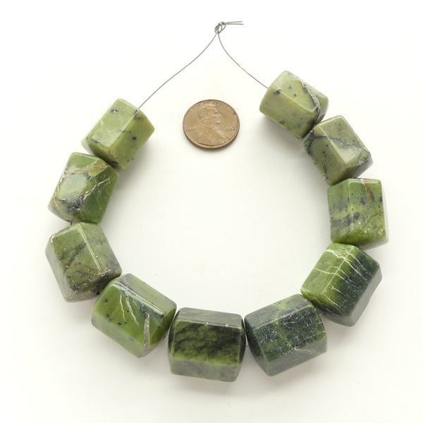 Jade (Nephrite) Faceted Barrels, Extra Large 20x15mm on Short Strand of 10 Beads
