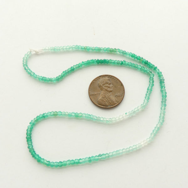 Onyx, Dyed Green Ombre, Faceted 2mm Beads on 16-inch Strands
