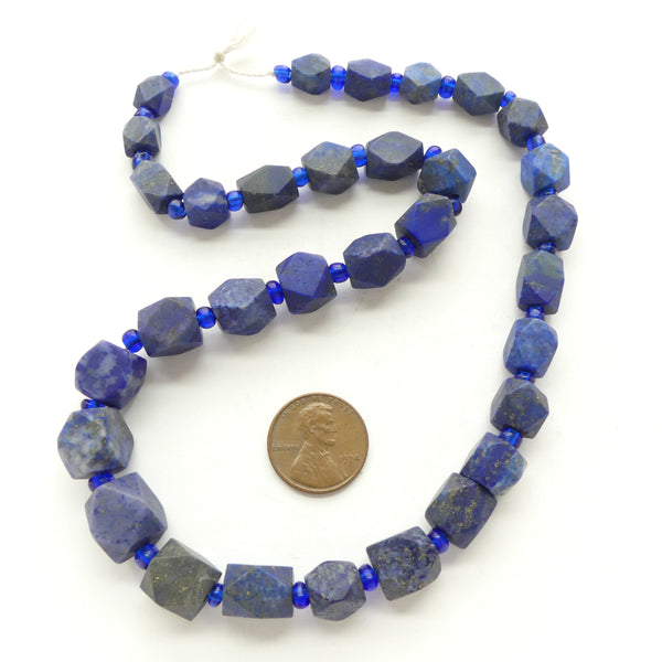 Lapis Lazuli, Cornerless Cube Matte Beads, on Graduated Strand 17-inches long