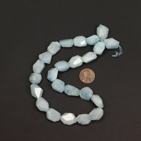 Aquamarine, Faceted Freeform Nuggets, about 20x12mm on 16-inch Strand