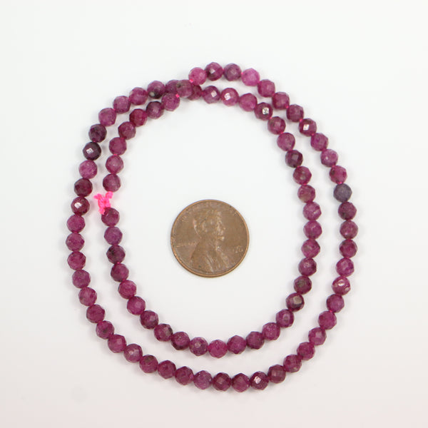 Ruby, Natural Faceted 4mm Round on 16-inch Strands