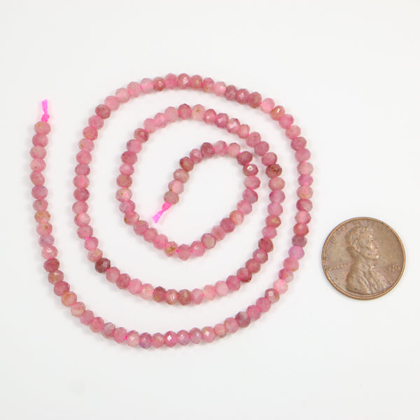 Tourmaline, Pink, Faceted Round 3mm on 16-inch Strand