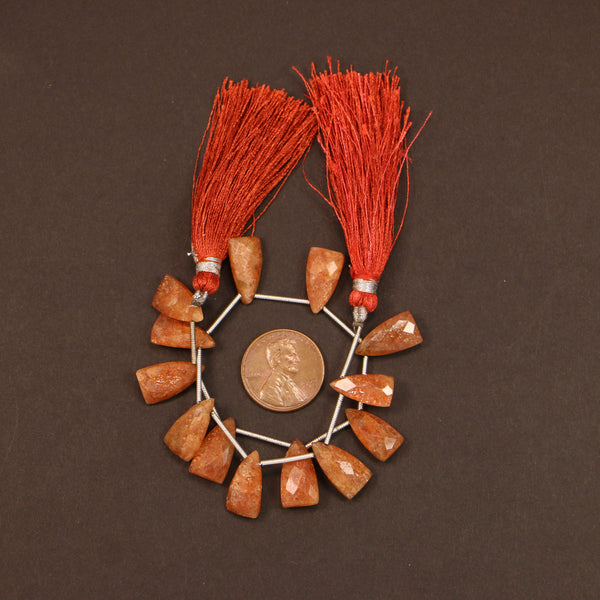 Sunstone, Briolettes, Triangular Shape Sets of 13 Beads