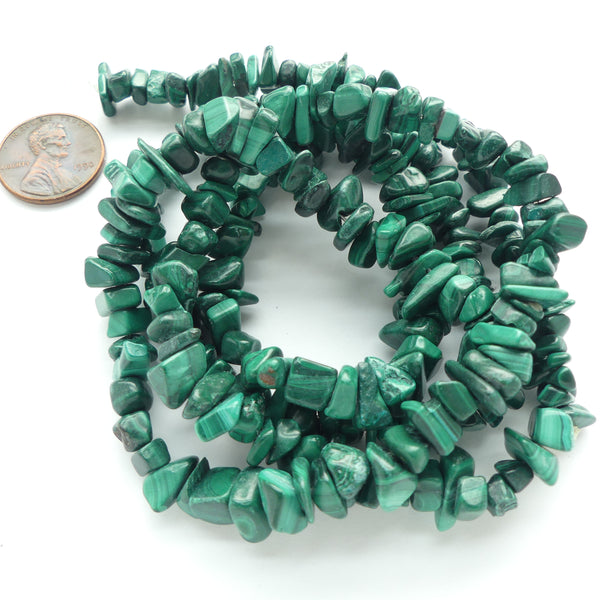 Malachite Chips, 8mm on 30-inch Strand
